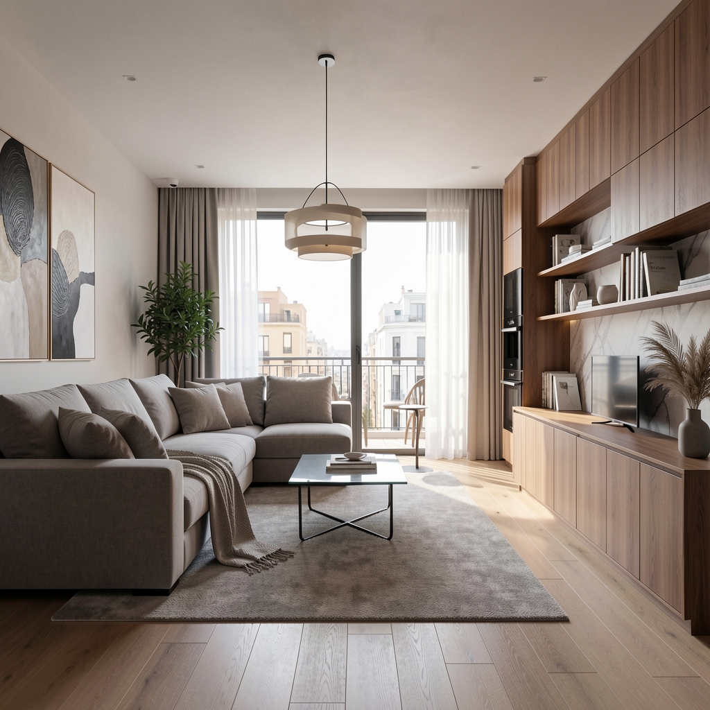 Plano de renovación de apartamento en Palermo, Buenos Aires, mostrando distribución espacial y selección de materiales de acabado contemporáneos